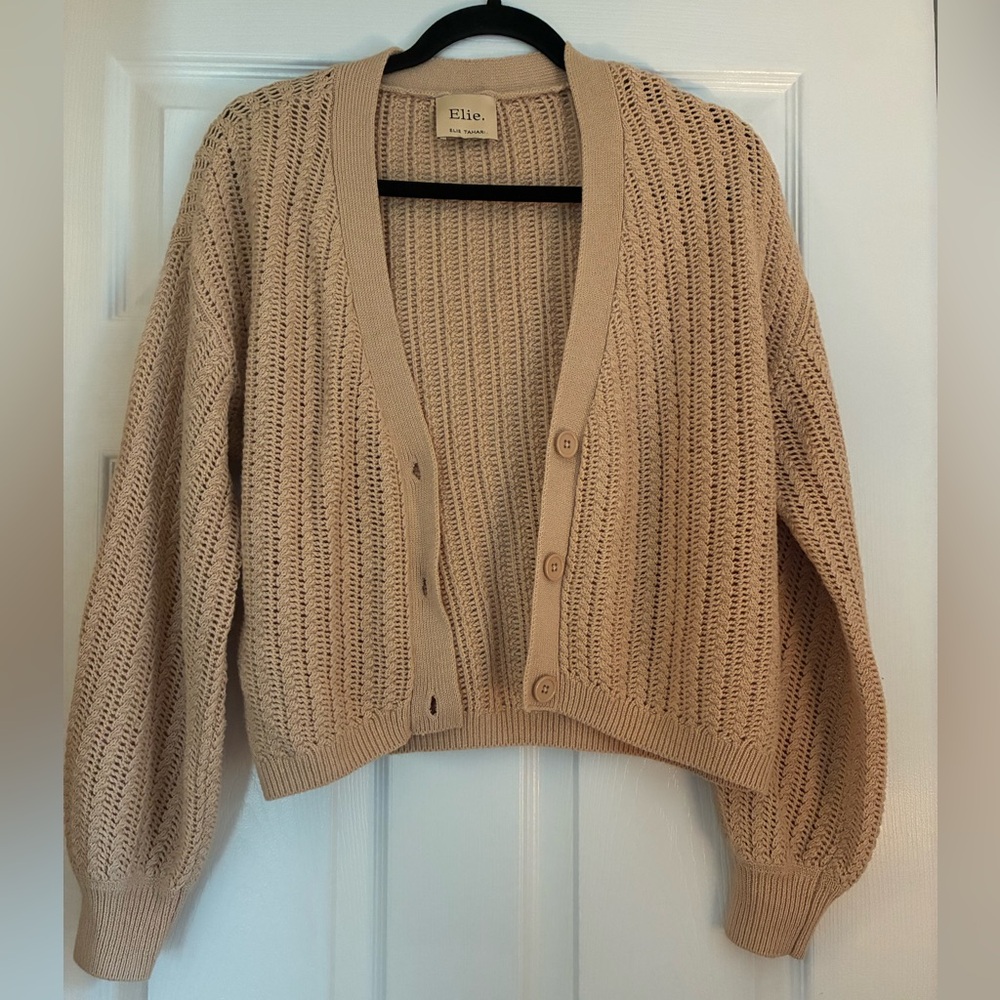 Elie Tahari Women's Beige Open-Front Cardigan